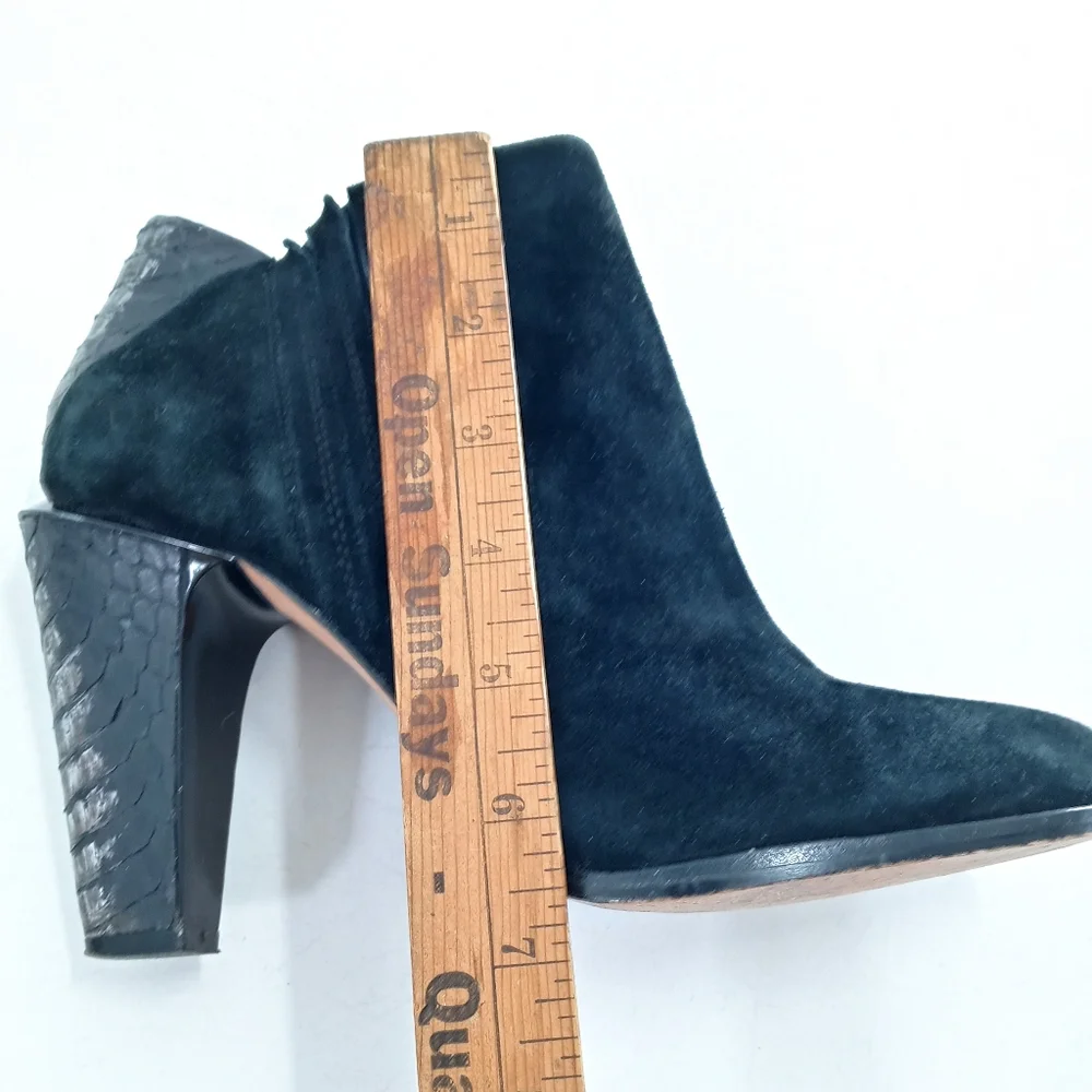 L.A.M.B. Gwen Stefani Black Suede Snake‎ Heel Ankle Boots